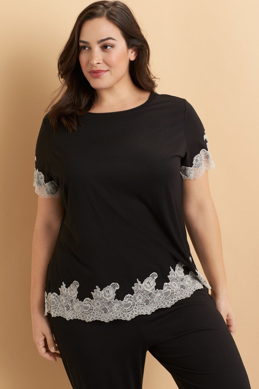 Natori Buy Luxe Shangri-La TENCEL™ Short Sleeve PJ Basics in Black/Cocoon Online