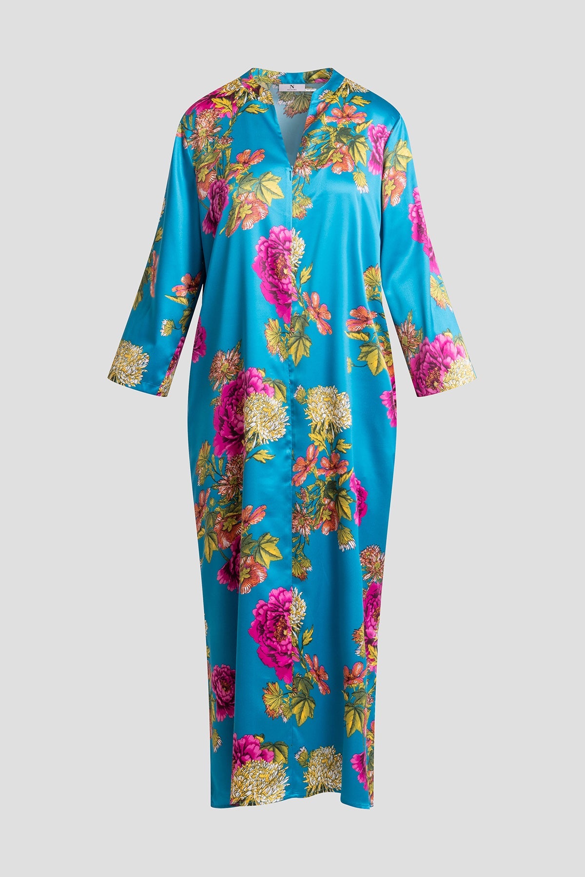 Natori Crysanthe Printed Satin Zip Caftan