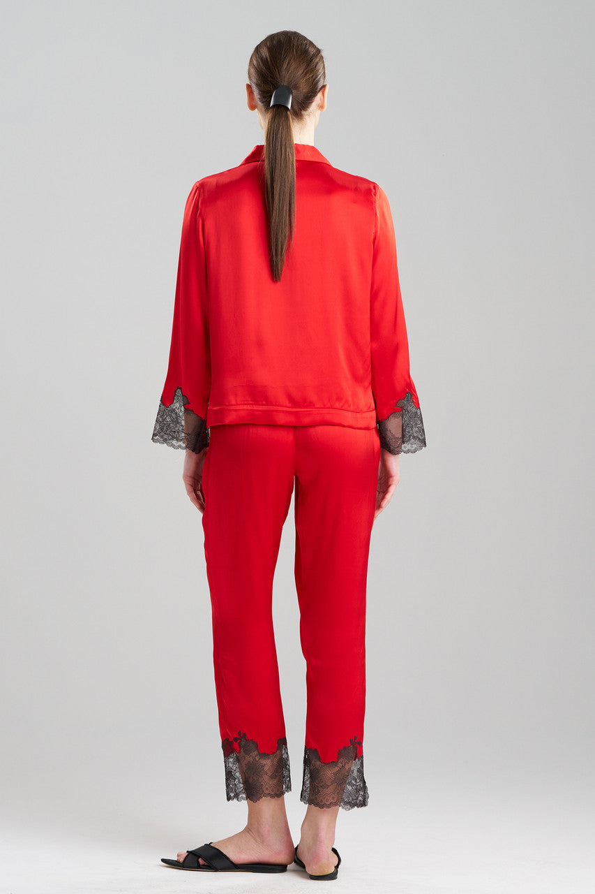 Natori Buy Lolita Lace Trim Silk Notch PJ in Scarlet/Ash Black Online