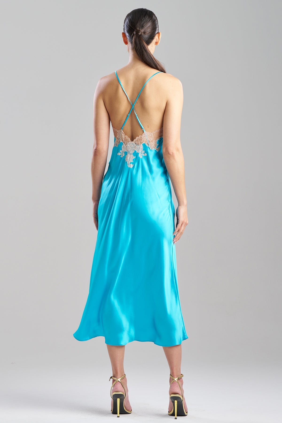 Natori Lolita Lace Low Back Silk Slip Dress