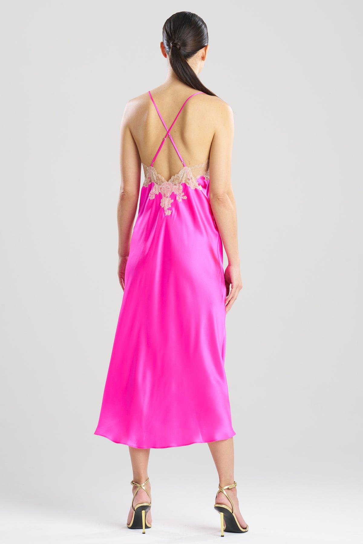 Natori Lolita Lace Low Back Silk Slip Dress
