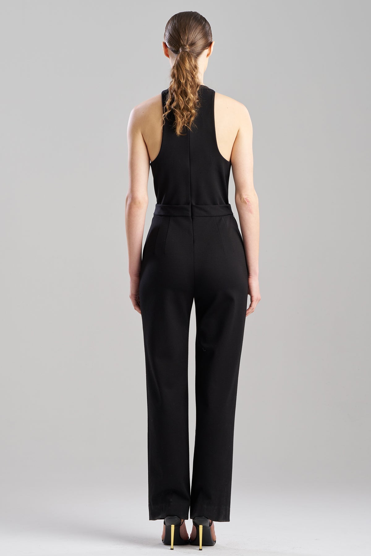 Natori Double Knit Belted V-Neck Jumpsuit