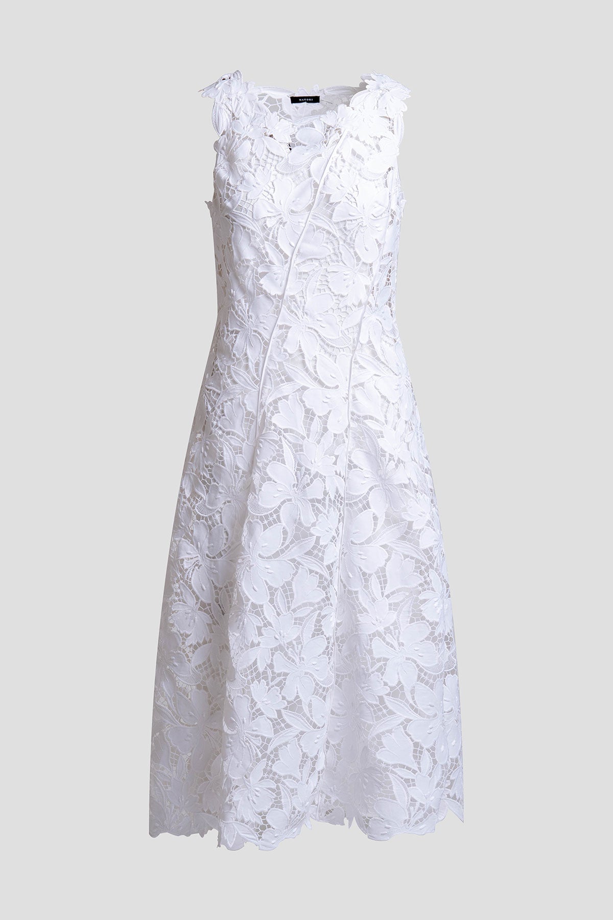 Natori Peony Floral Lace Asymmetric Seam Dress