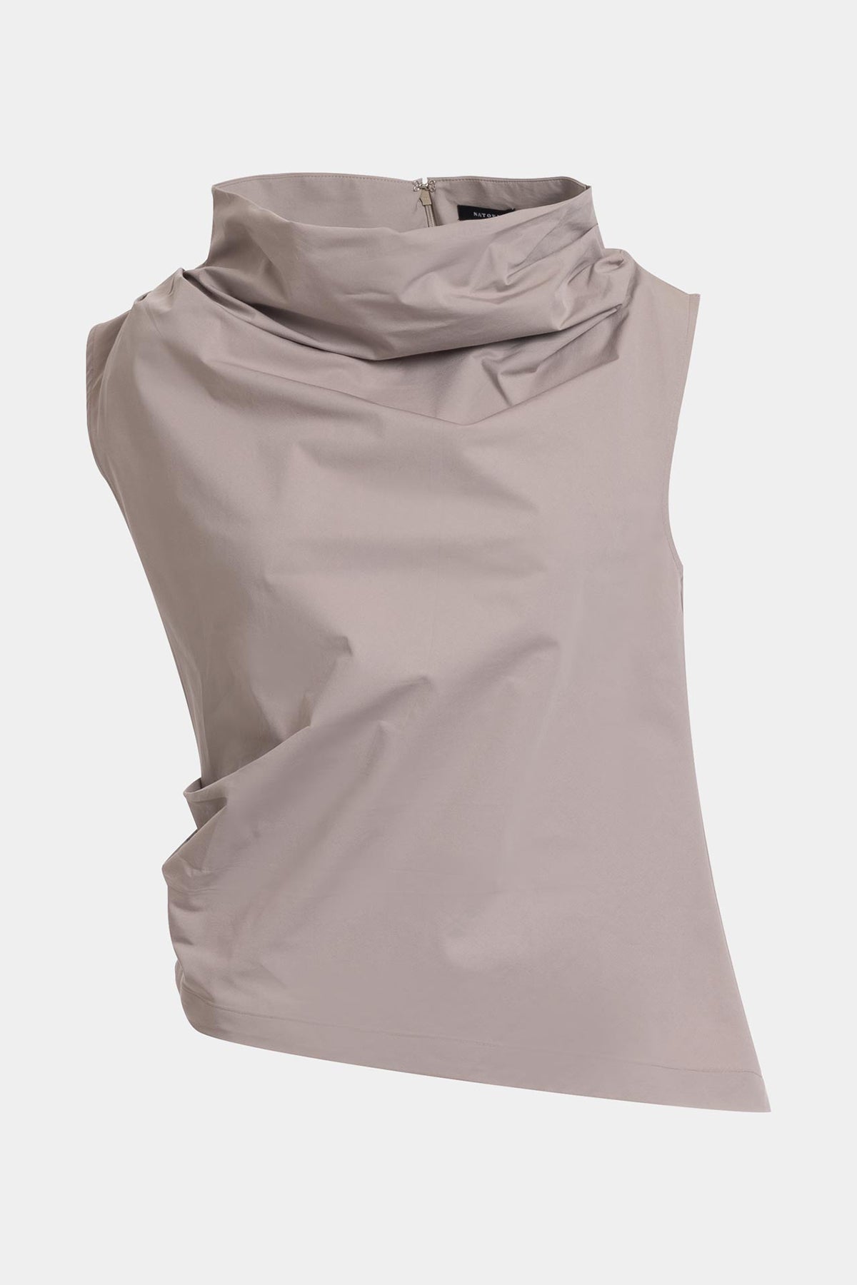 Natori Tech Cotton Taffeta Asymmetric Funnel Neck Top