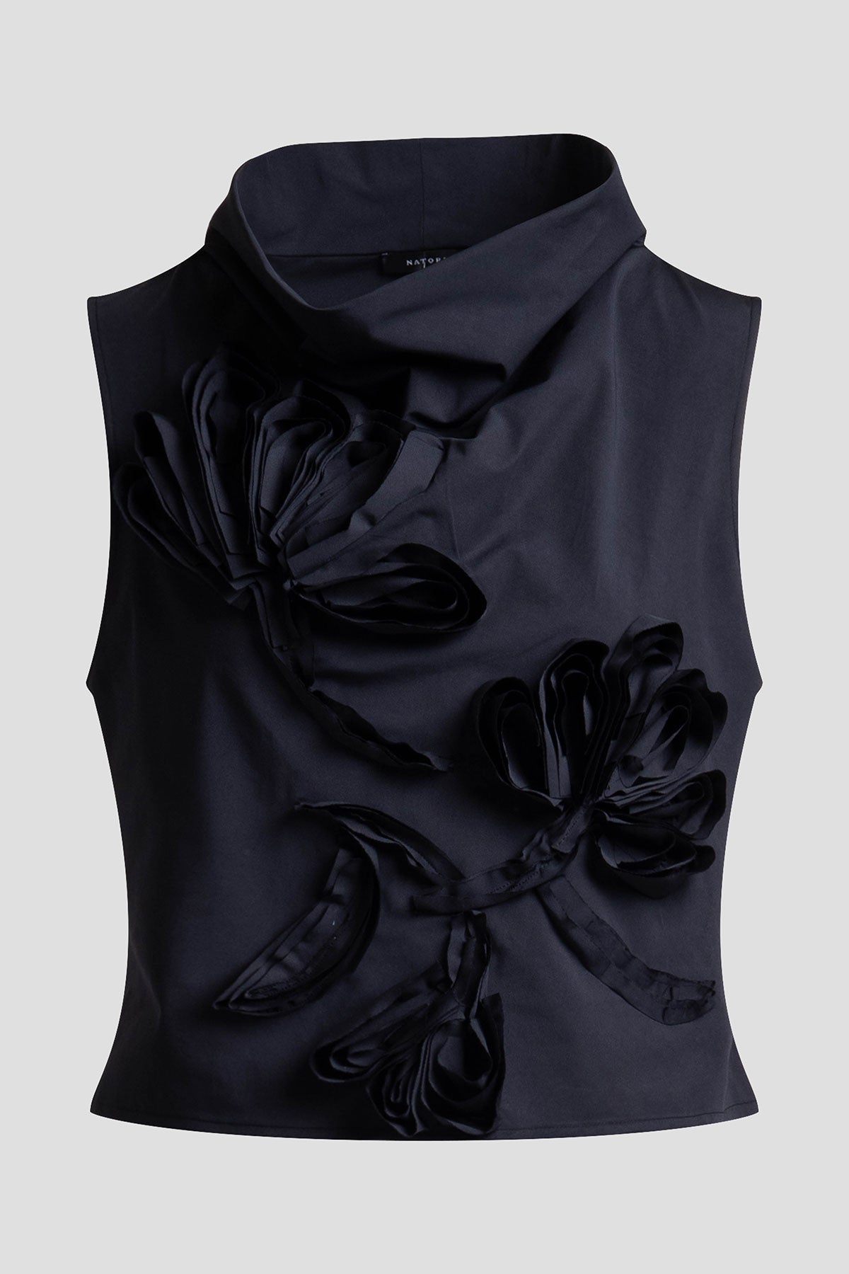 Natori Tech Cotton Taffeta Embroidered Funnel Neck Top