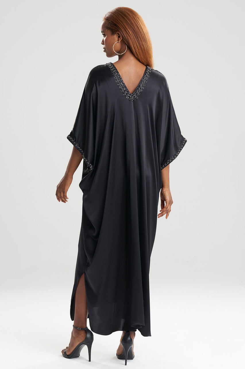 Natori Buy Key Essentials Embellished Cocoon Silk Caftan in Black Online