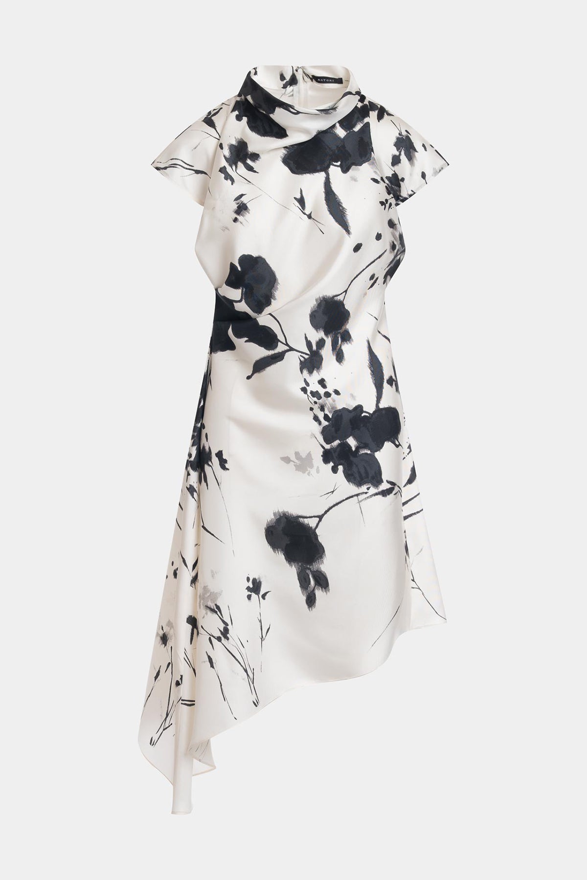 Natori Nara Silk Twill Asymmetric Pleated Dress