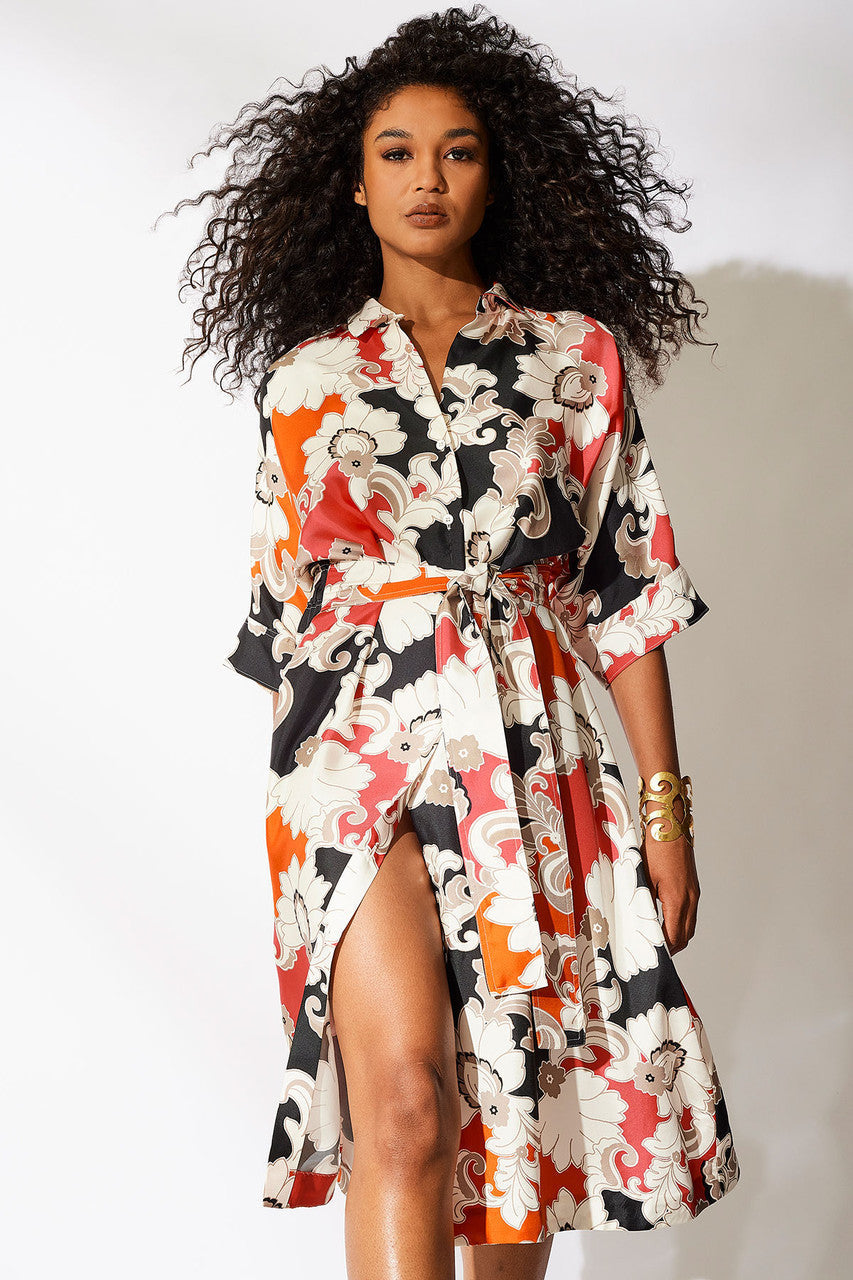 Natori Buy Cressida Printed Silk Twill Belted Shirtdress in Multi Combo Online