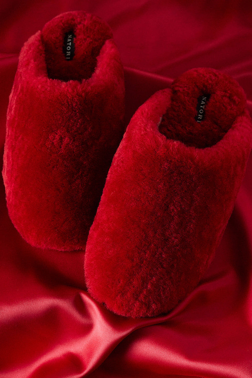 Natori Buy Bliss Genuine Shearling Slide in Brocade Red Online