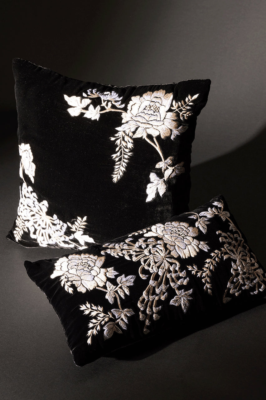 Natori Buy Velvet Mandarin Embroidered Oblong Pillow in Black Online