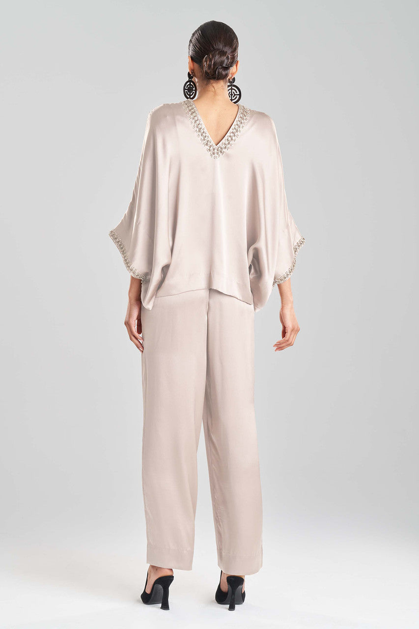 Natori Buy Key Essentials Silk Embroidered Kimono Sleeve Top in Parchment Online