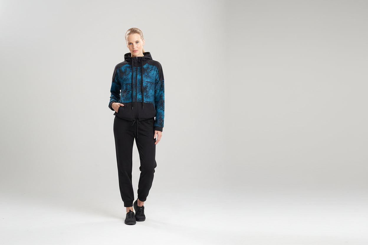 Natori Buy Interlocked Full Zip Hoodie in Dark Teal Online