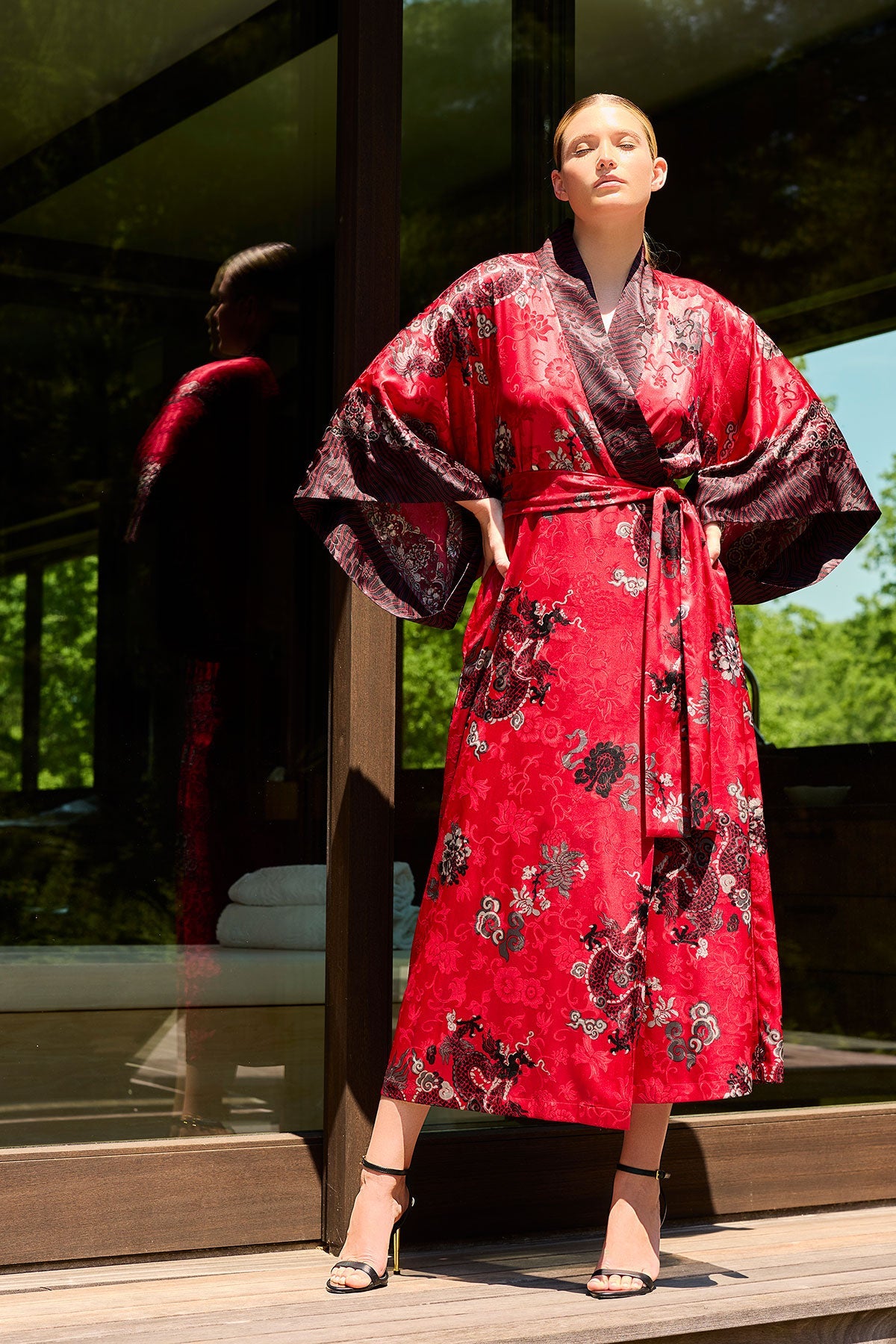 Natori Buy Imperial Dragon Jacquard Robe in Red Online