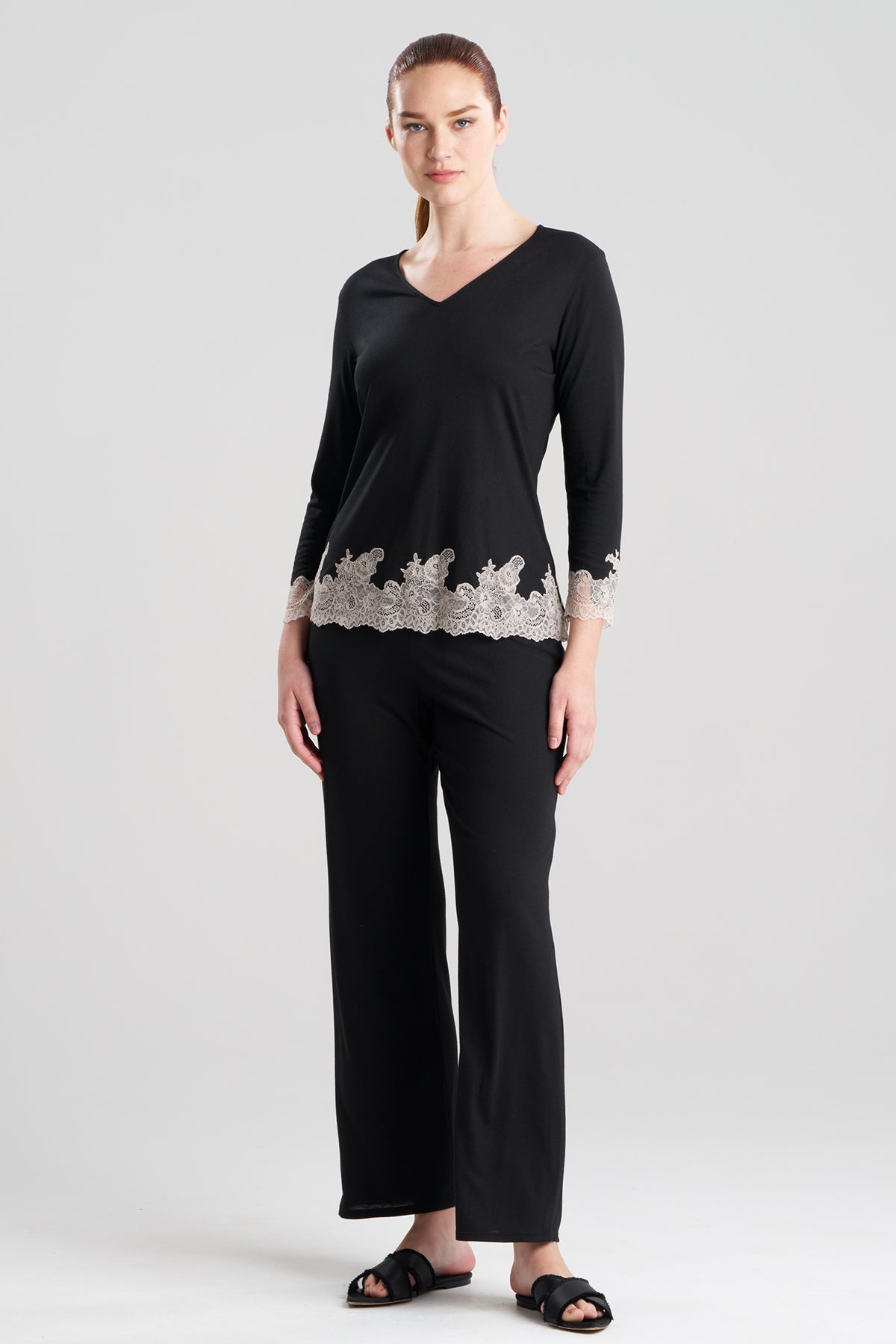 Natori Buy Luxe Shangri-La TENCEL™ Long Sleeve PJ in Black/Cocoon Online