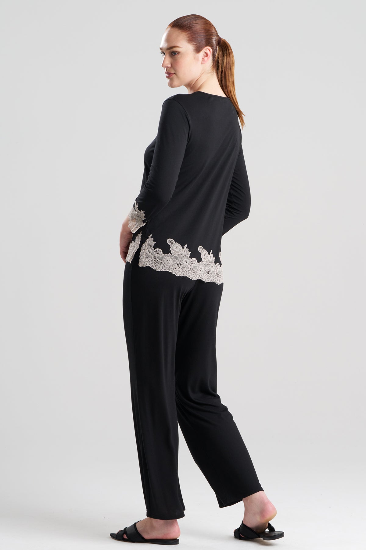 Natori Buy Luxe Shangri-La TENCEL™ Long Sleeve PJ in Black/Cocoon Online