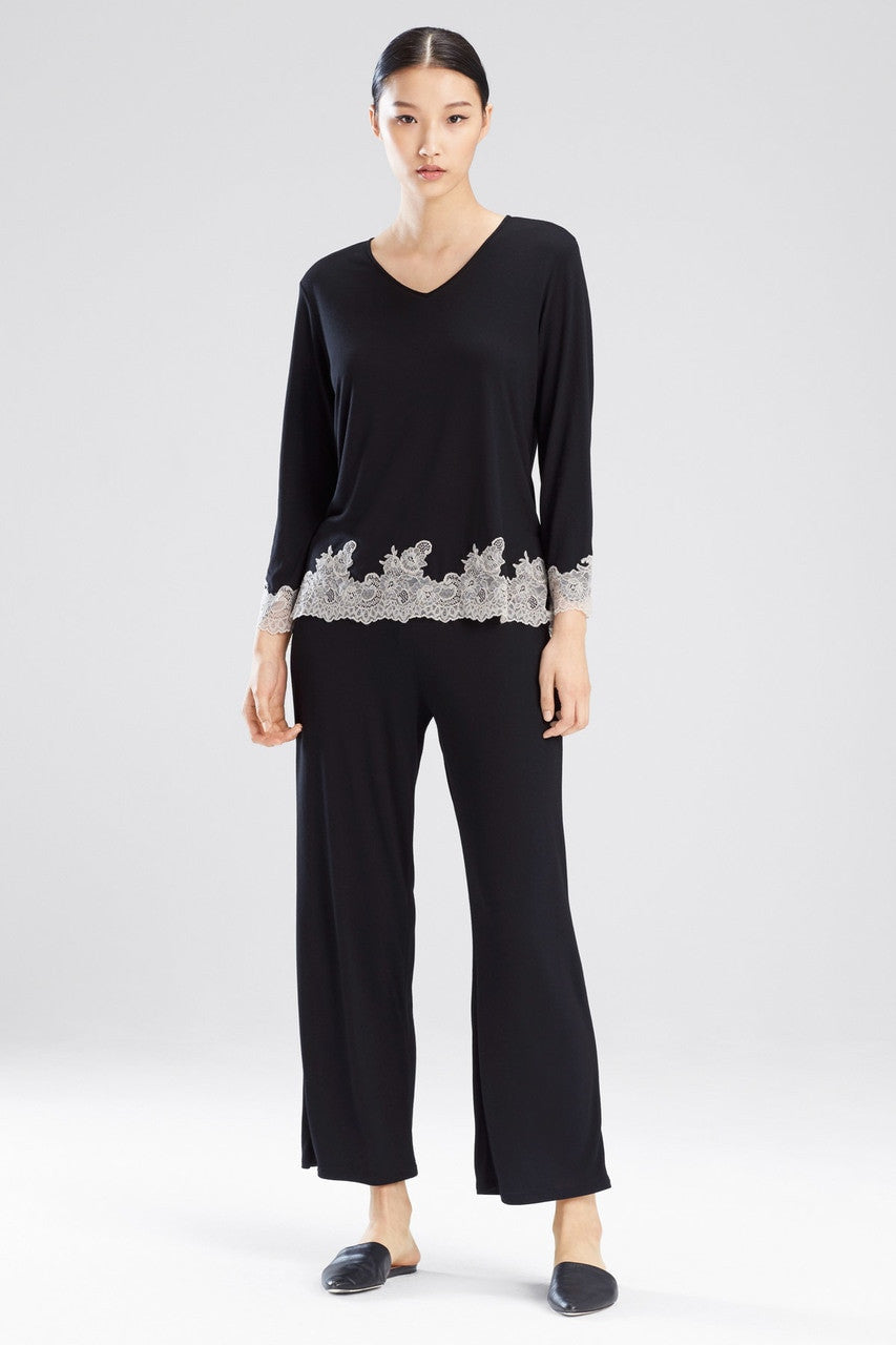 Natori Buy Luxe Shangri-La TENCEL™ Long Sleeve PJ in Black/Cocoon Online
