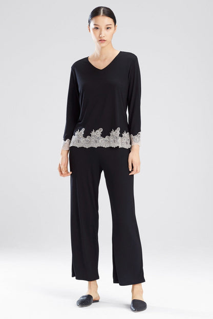 Natori Buy Luxe Shangri-La TENCEL™ Long Sleeve PJ in Black/Cocoon Online