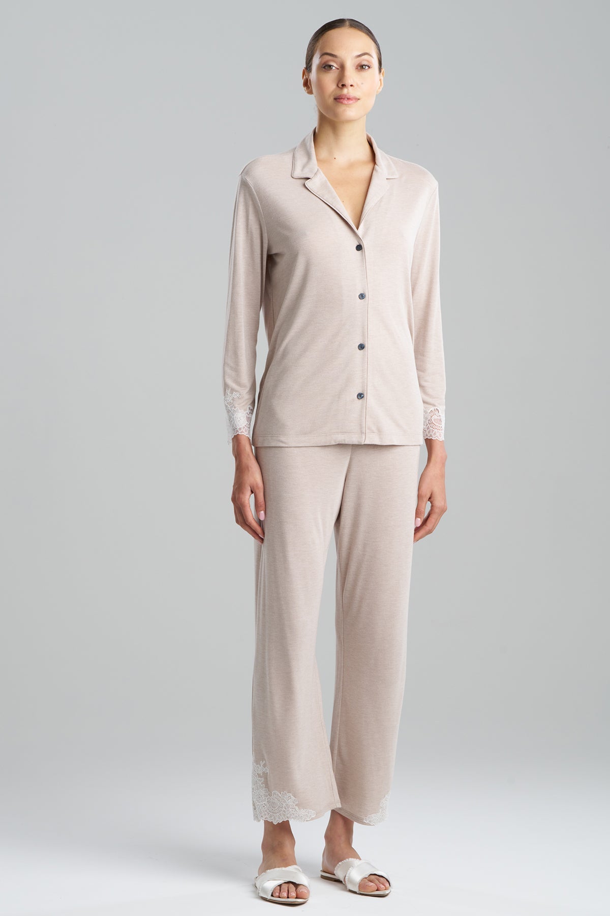 Natori Buy Luxe Shangri-La TENCEL™ Long Sleeve Notch PJ in Heather Cashmere Online