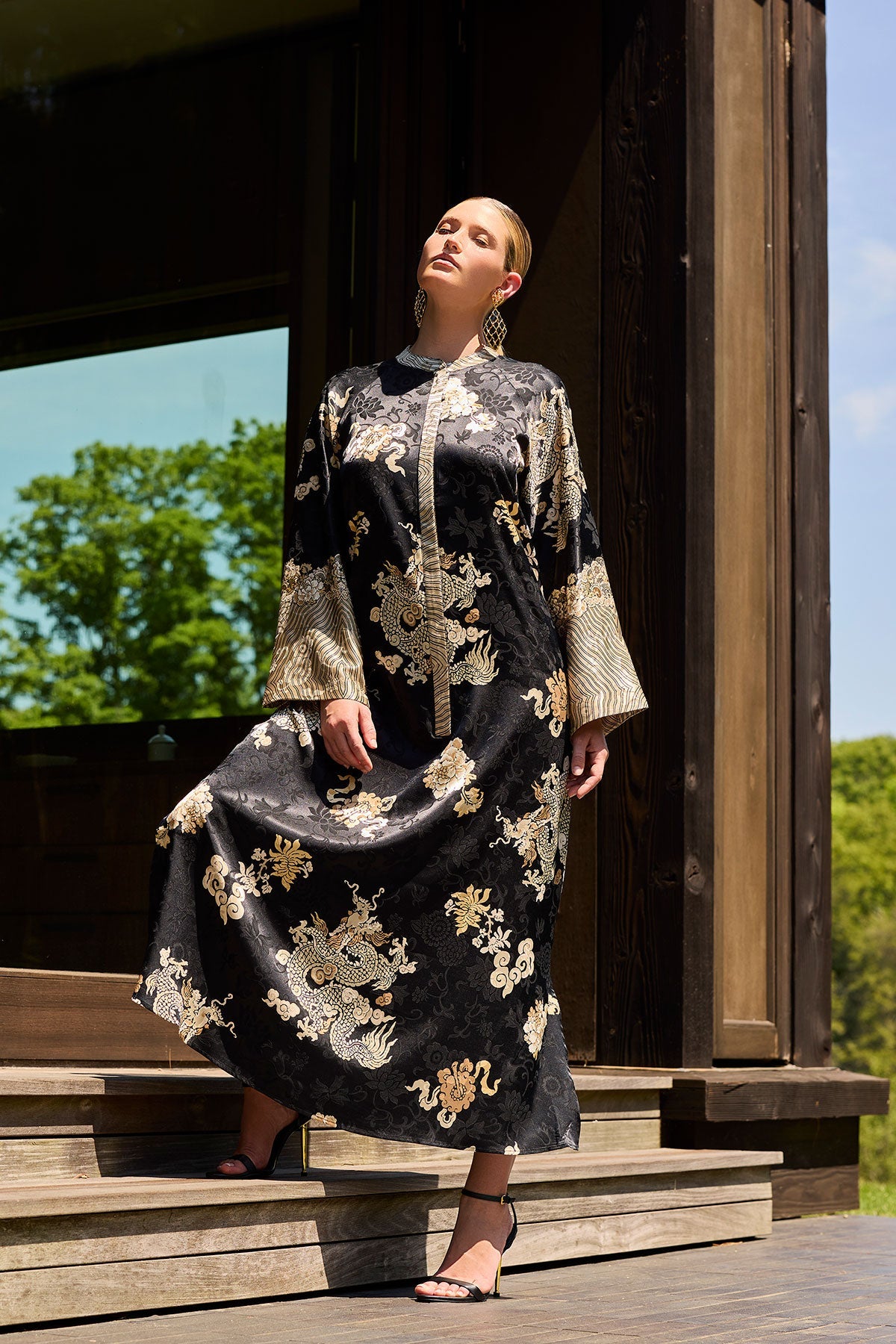 Natori Buy Imperial Dragon Jacquard Zip Caftan in Black Online