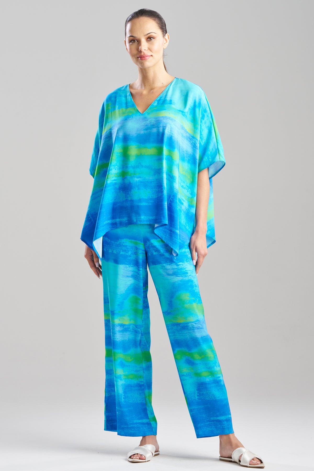Natori Aurora Printed Satin Caftan Top