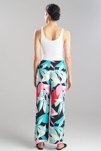 Natori Abstract Palm Printed Satin Pants