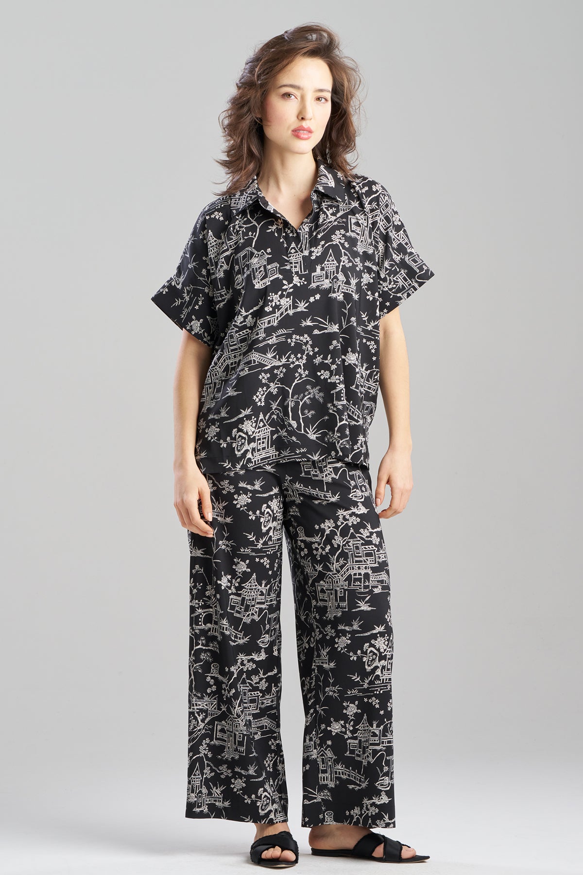 Natori Toile Printed Satin Top