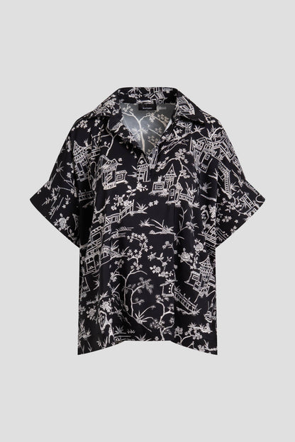 Natori Toile Printed Satin Top