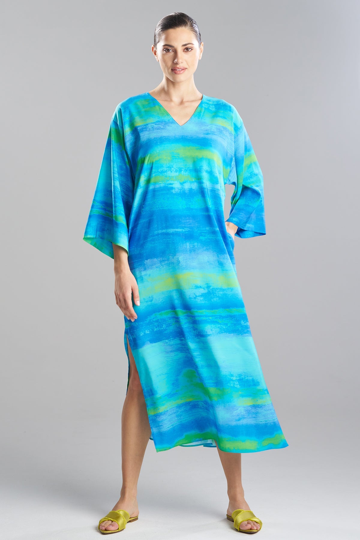 Natori Aurora Printed Satin Slim Caftan