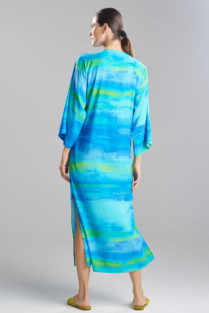 Natori Aurora Printed Satin Slim Caftan
