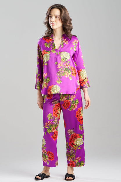 Natori Crysanthe Printed Satin Mandarin PJ Set