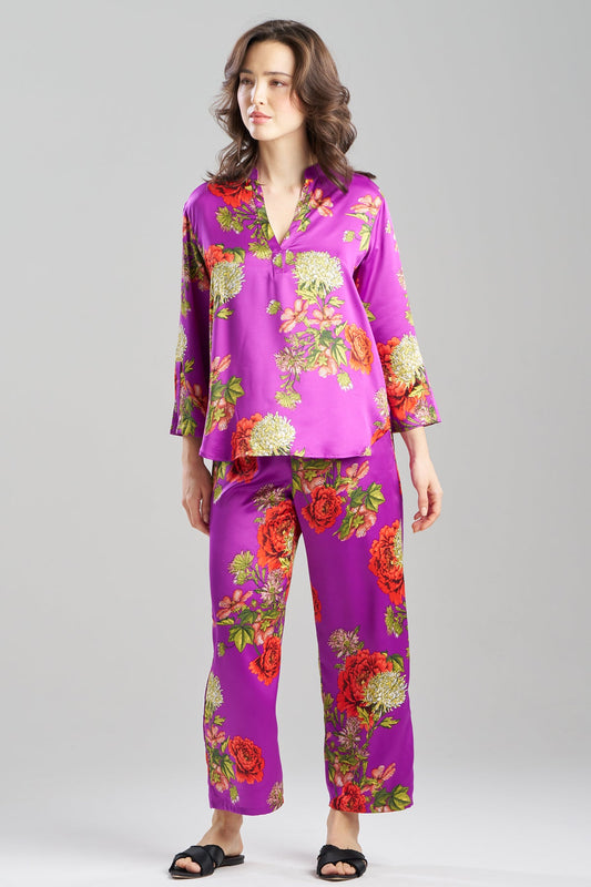 Natori Crysanthe Printed Satin Mandarin PJ Set