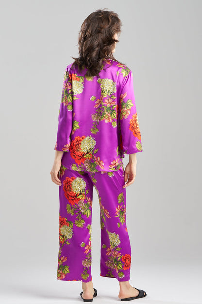 Natori Crysanthe Printed Satin Mandarin PJ Set