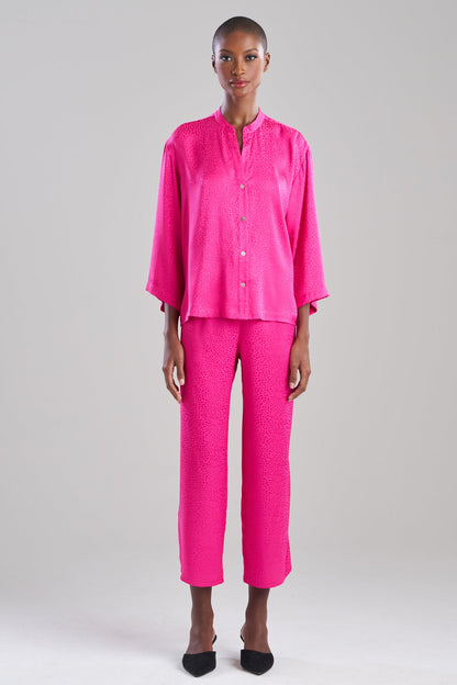 Natori Wilderness Satin Jacquard Button Down PJ Set
