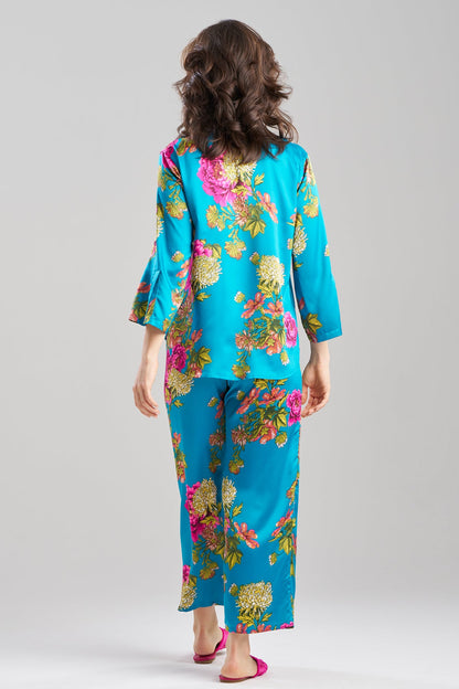 Natori Crysanthe Printed Satin Mandarin PJ Set