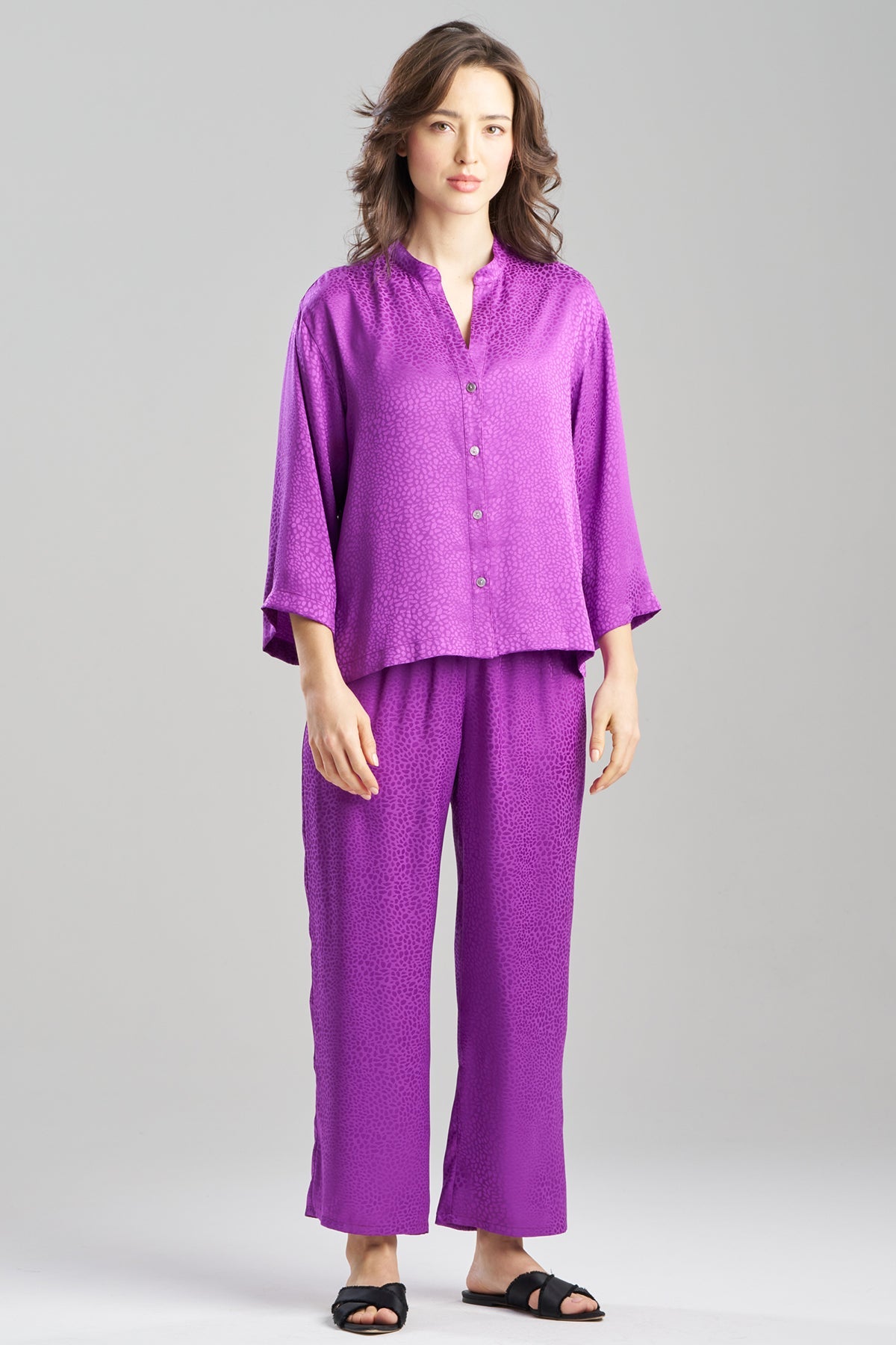 Natori Wilderness Satin Jacquard Button Down PJ Set
