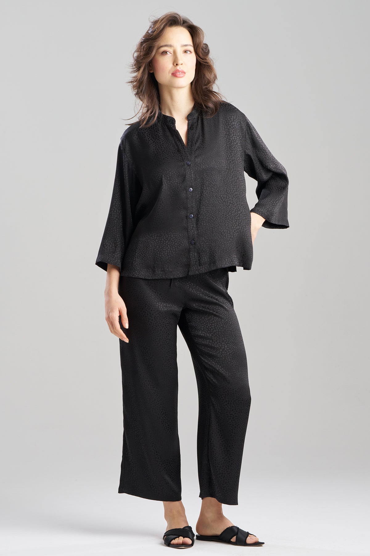 Natori Wilderness Satin Jacquard Button Down PJ Set
