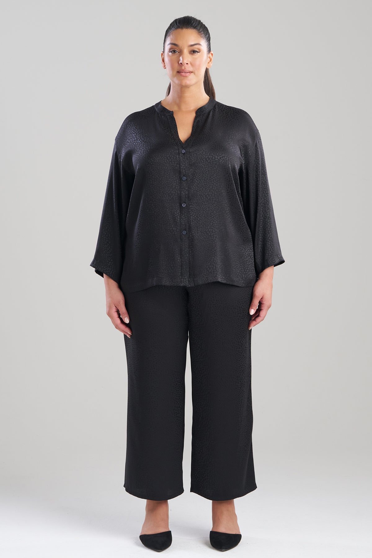 Natori Wilderness Satin Jacquard Button Down PJ Set