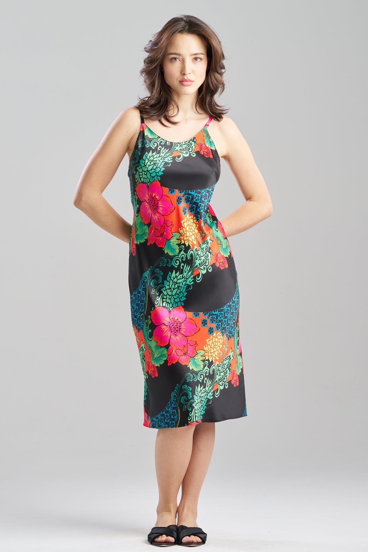 Natori Harvest Printed Satin Slip Dress