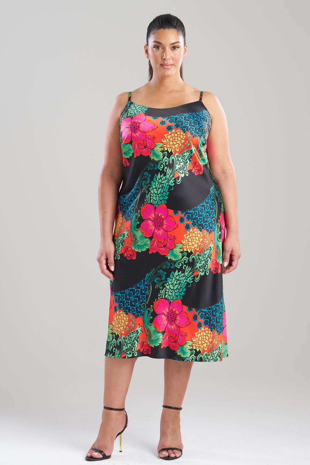 Natori Harvest Printed Satin Slip Dress