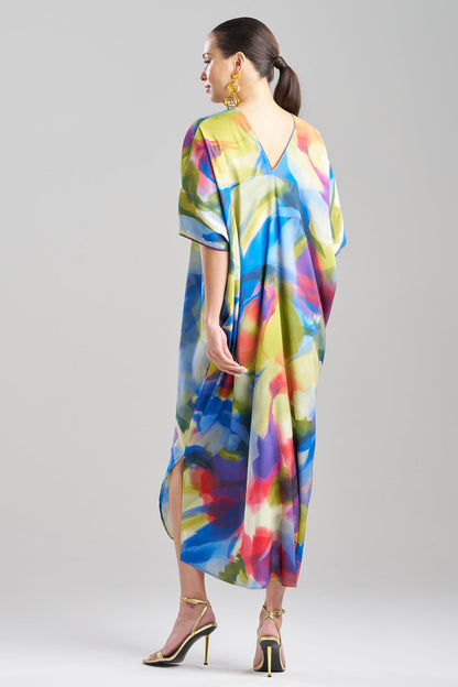 Natori Kumo Printed Stretch Satin V-Neck Caftan
