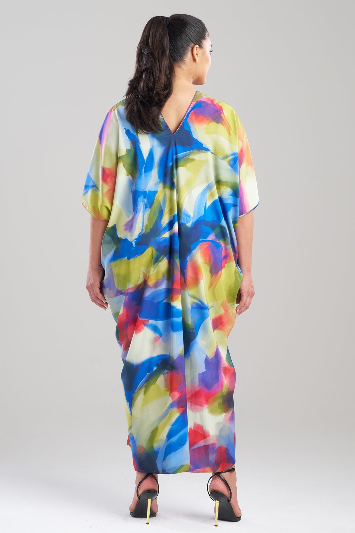 Natori Kumo Printed Stretch Satin V-Neck Caftan