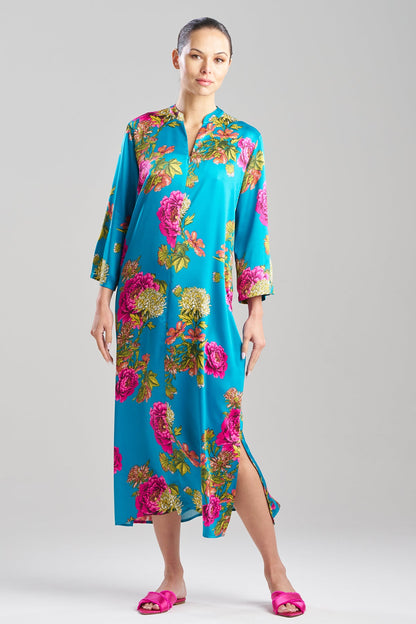 Natori Crysanthe Printed Satin Zip Caftan