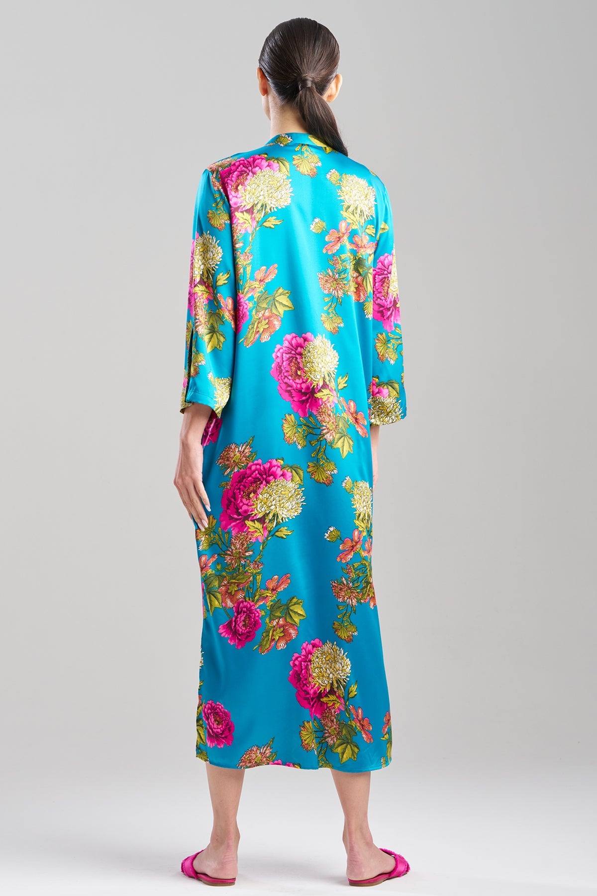 Natori Crysanthe Printed Satin Zip Caftan