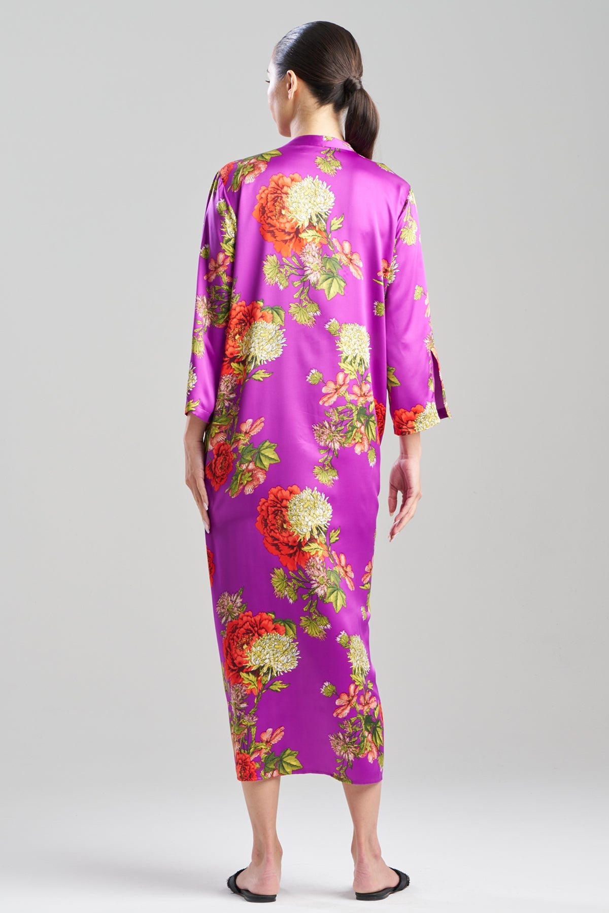 Natori Crysanthe Printed Satin Zip Caftan