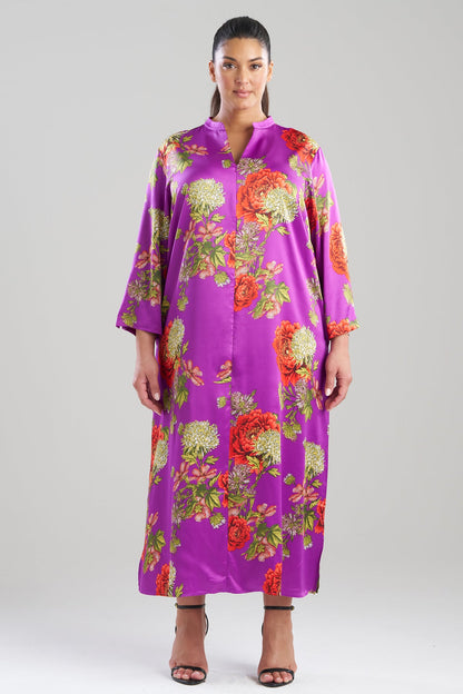 Natori Crysanthe Printed Satin Zip Caftan