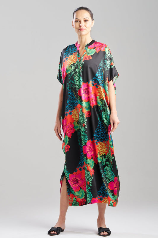 Natori Harvest Printed Satin Wedge Caftan