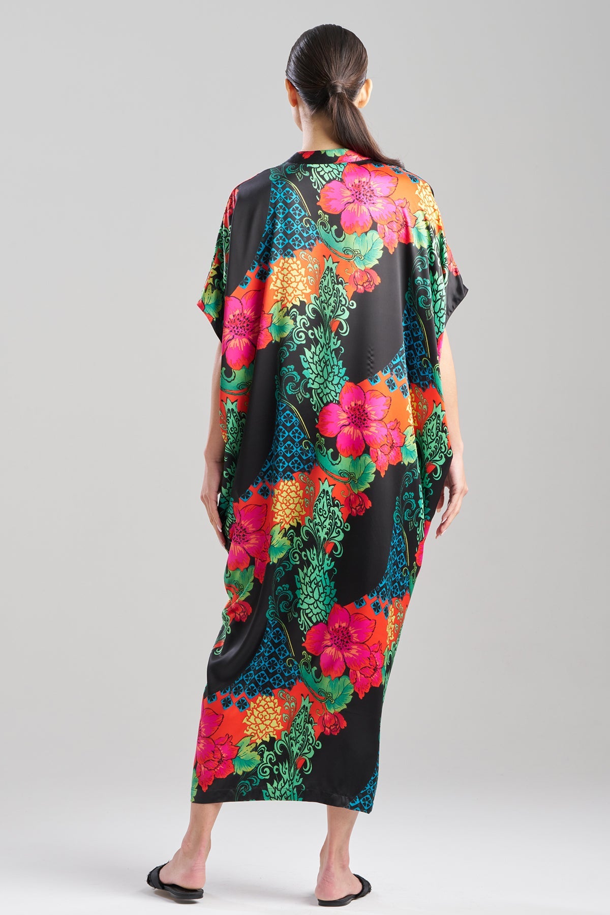 Natori Harvest Printed Satin Wedge Caftan