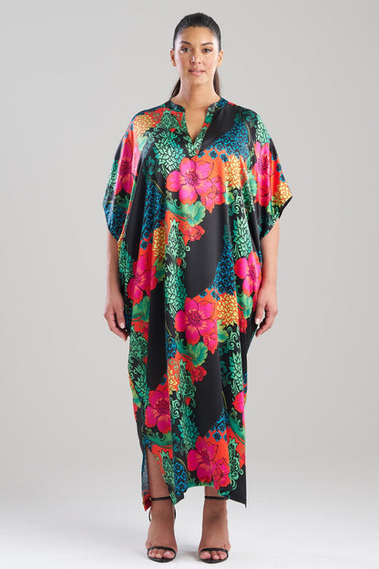 Natori Harvest Printed Satin Wedge Caftan