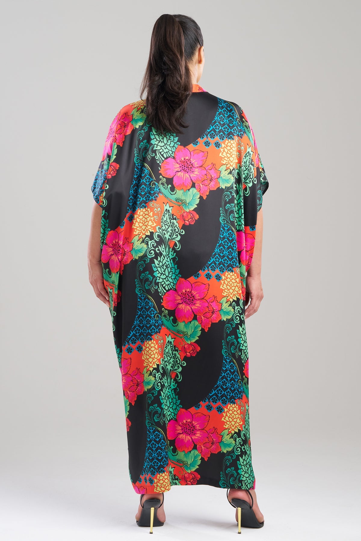Natori Harvest Printed Satin Wedge Caftan