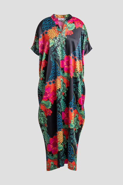 Natori Harvest Printed Satin Wedge Caftan